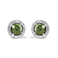 .925 Sterling Silver Treated Colored Diamond Modern 4-Prong Solitaire Milgrain Stud Earrings