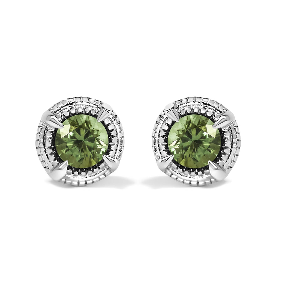 .925 Sterling Silver Treated Colored Diamond Modern 4-Prong Solitaire Milgrain Stud Earrings