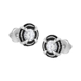 Black Rhodium Plated .925 Sterling Silver Round Diamond Double Halo 4-Prong Solitaire Milgrain Stud Earrings-2 thumbnail 3