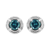 .925 Sterling Silver Treated Colored Diamond Modern 4-Prong Solitaire Milgrain Stud Earrings-10 thumbnail 2
