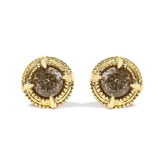 .925 Sterling Silver Round Brilliant Cut Diamond Solitaire Milgrain Stud Earrings-0