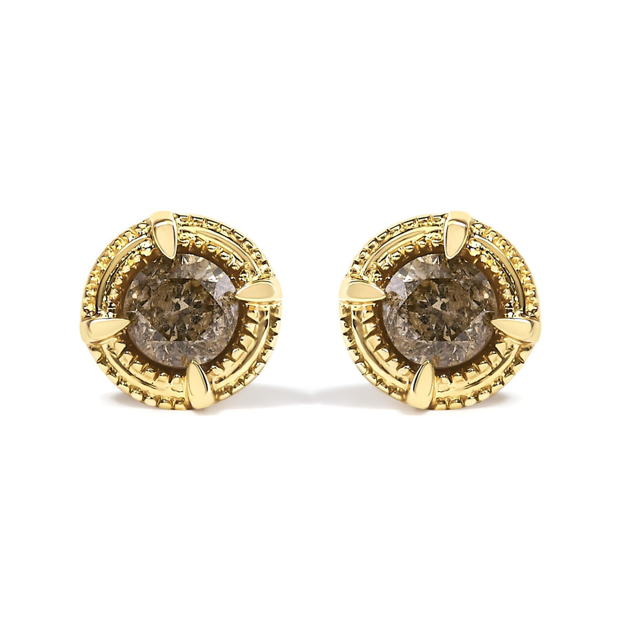 .925 Sterling Silver Round Brilliant Cut Diamond Solitaire Milgrain Stud Earrings