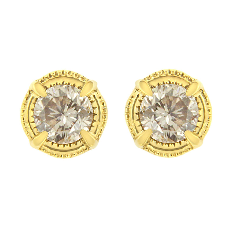 .925 Sterling Silver Round Brilliant Cut Diamond Solitaire Milgrain Stud Earrings-3