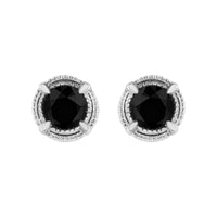 .925 Sterling Silver Treated Colored Diamond Modern 4-Prong Solitaire Milgrain Stud Earrings