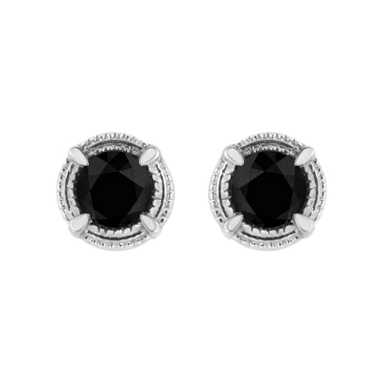 925 sterling silver stud earrings with 2 round treated colored diamond stones