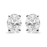 14K White Gold Prong Set Lab Grown Oval Diamond Solitaire Stud Earring (F-G Color, VS1-VS2 Clarity)