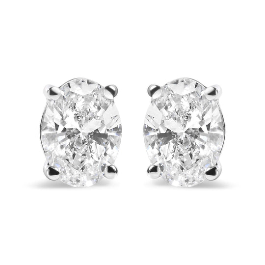 14K White Gold Prong Set Lab Grown Oval Diamond Solitaire Stud Earring (F-G Color, VS1-VS2 Clarity)-0