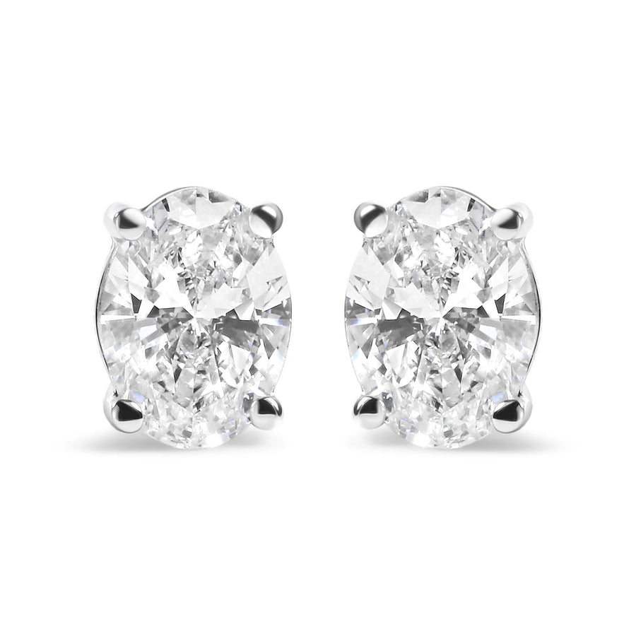 14K White Gold Prong Set Lab Grown Oval Diamond Solitaire Stud Earring (F-G Color, VS1-VS2 Clarity)