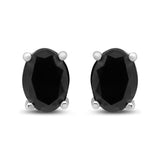 .925 Sterling Silver Prong Set Treated Black Oval Diamond Stud Earring (Black Color, I2-I3 Clarity)-1 thumbnail 2