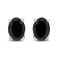 .925 Sterling Silver Prong Set Treated Black Oval Diamond Stud Earring (Black Color, I2-I3 Clarity)