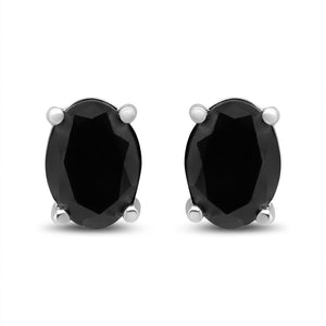 .925 Sterling Silver Prong Set Treated Black Oval Diamond Stud Earring (Black Color, I2-I3 Clarity)-1