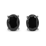 .925 Sterling Silver Prong Set Treated Black Oval Diamond Stud Earring (Black Color, I2-I3 Clarity)-4 thumbnail 5