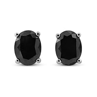 .925 Sterling Silver Prong Set Treated Black Oval Diamond Stud Earring (Black Color, I2-I3 Clarity)