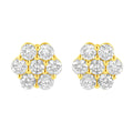 14K yellow gold ring with round diamond stones in a flower cluster