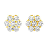 14K yellow gold ring with round diamond stones in a flower cluster thumbnail 1
