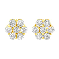 14K Yellow Gold 1.0 Cttw Diamond Flower Earring (J-K Color, I1-I2 Clarity)