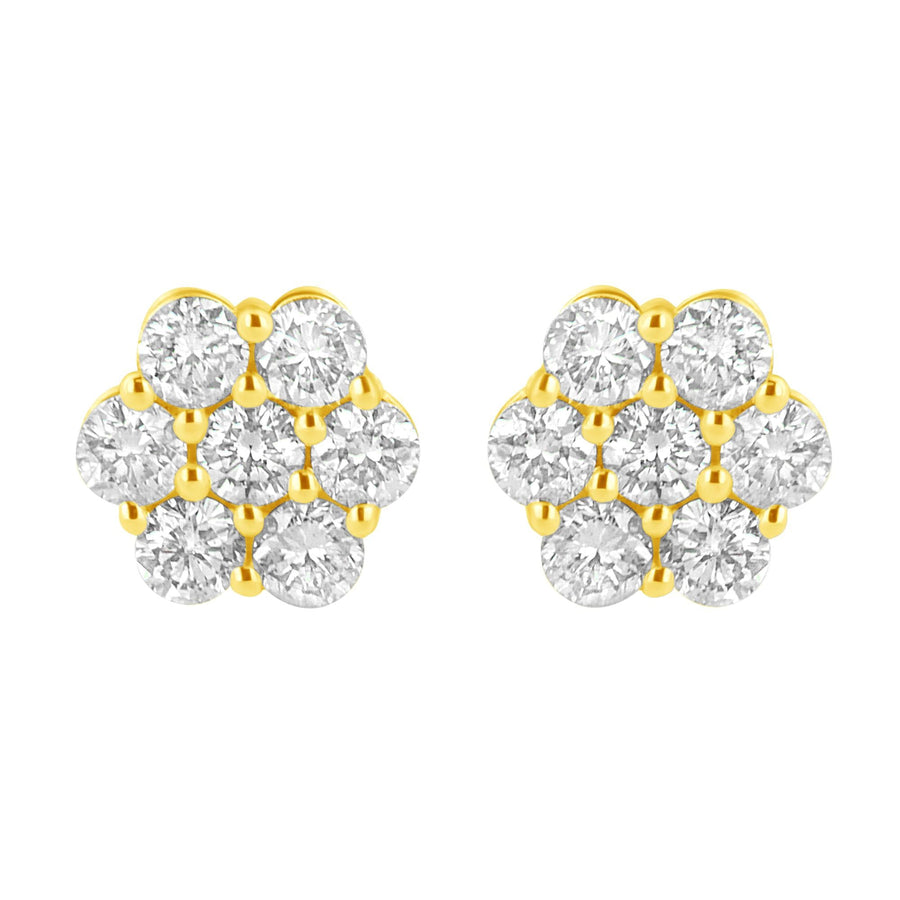 14K Yellow Gold 1.0 Cttw Diamond Flower Earring (J-K Color, I1-I2 Clarity)