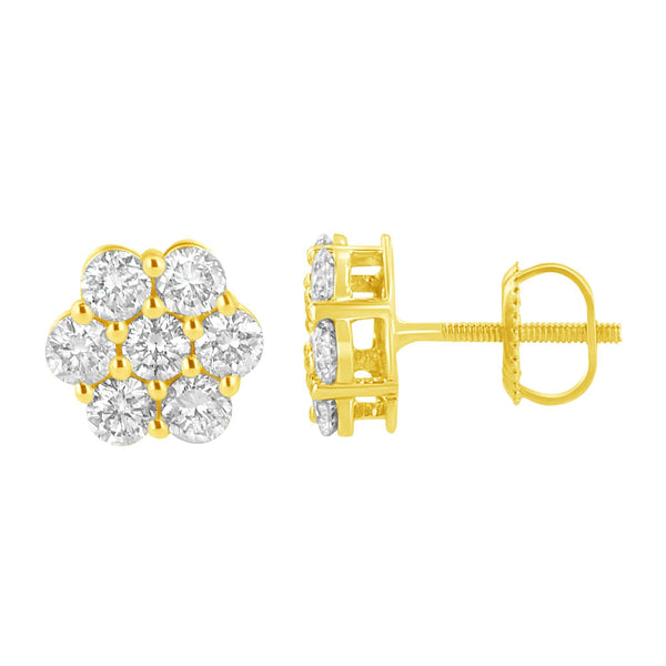 14K Yellow Gold 1.0 Cttw Diamond Flower Earring (J-K Color, I1-I2 Clarity)