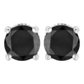 .925 Sterling Silver Round Brilliant-Cut Black Diamond Classic 4-Prong Stud Earrings with Screw Backs (Fancy Color-Enhanced, I2-I3 Clarity)-0