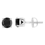 .925 Sterling Silver Round Brilliant-Cut Black Diamond Classic 4-Prong Stud Earrings with Screw Backs (Fancy Color-Enhanced, I2-I3 Clarity)-2 thumbnail 3