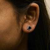 .925 Sterling Silver Princess-Cut Square Black Diamond Classic 4-Prong Stud Earrings with Screw Backs-4 thumbnail 5