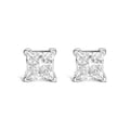 14K white gold earrings with 2 princess-cut diamond stones