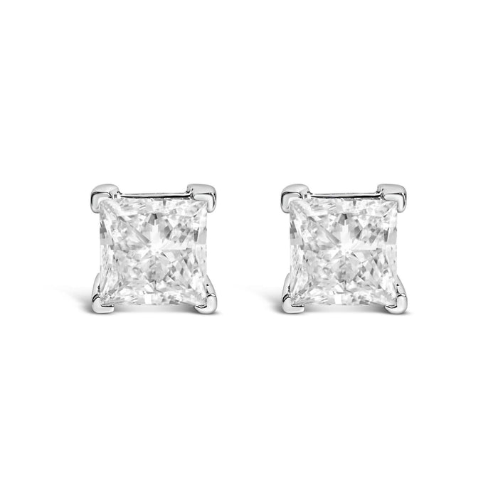 14K White Gold Princess Cut Lab-Grown Diamond Solitaire Stud Earrings (F-G Color, VS2-SI1 Clarity)