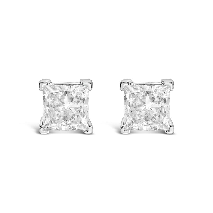 14K White Gold Princess Cut Lab-Grown Diamond Solitaire Stud Earrings (F-G Color, VS2-SI1 Clarity)