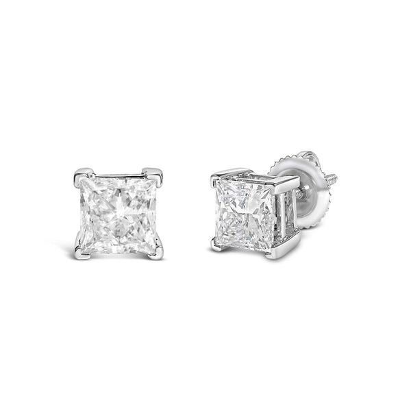 14K White Gold Princess Cut Lab-Grown Diamond Solitaire Stud Earrings (F-G Color, VS2-SI1 Clarity)