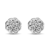 925 sterling silver stud earrings with round diamond floral halo clusters thumbnail 1