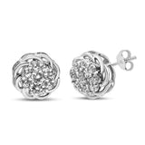.925 Sterling Silver 1/2 Cttw Round Diamond Cluster Openwork Floral Halo Stud Earrings (I1-I2 Clarity, I-J Color)-1 thumbnail 2