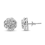 .925 Sterling Silver 1/2 Cttw Round Diamond Cluster Openwork Floral Halo Stud Earrings (I1-I2 Clarity, I-J Color)-3 thumbnail 4