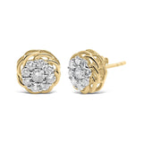 10K Yellow Gold Plated .925 Sterling Silver 1/2 Cttw Diamond Cluster Stud Earrings (J-K Color, I2-I3 Clarity)-1 thumbnail 2