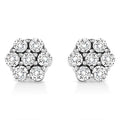 14K white gold ring with round diamond flower cluster stones