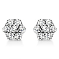 14K White Gold 1/2 Cttw Prong Set Round-Cut Diamond Flower Stud Earring (H-I Color, I1-I2 Clarity)