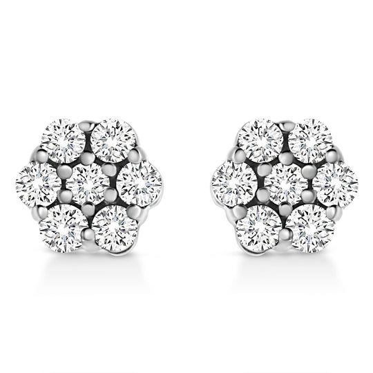 14K White Gold 1/2 Cttw Prong Set Round-Cut Diamond Flower Stud Earring (H-I Color, I1-I2 Clarity)-0