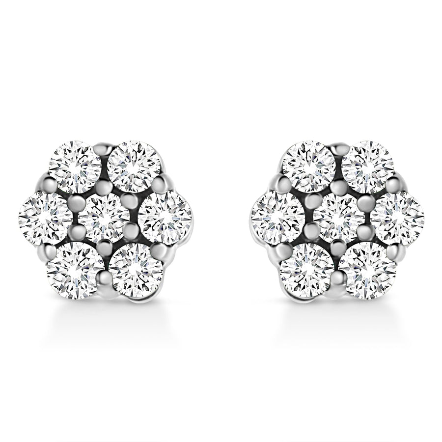 14K White Gold 1/2 Cttw Prong Set Round-Cut Diamond Flower Stud Earring (H-I Color, I1-I2 Clarity)