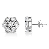14K White Gold 1/2 Cttw Prong Set Round-Cut Diamond Flower Stud Earring (H-I Color, I1-I2 Clarity)-1 thumbnail 2