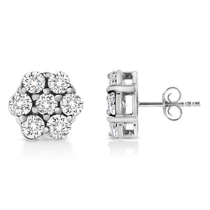 14K White Gold 1/2 Cttw Prong Set Round-Cut Diamond Flower Stud Earring (H-I Color, I1-I2 Clarity)-1