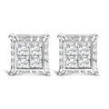 14K white gold earrings with 8 princess-cut diamond stones in invisible setting