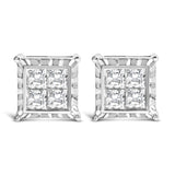 14K white gold earrings with 8 princess-cut diamond stones thumbnail 1