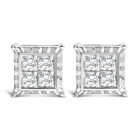 14K White Gold 1 1/2 Cttw Invisible Set Princess-Cut Diamond Contemporary Wavy Quad Stud Earrings (I-J Color, I1-I2 Clarity)