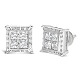 14K White Gold 1 1/2 Cttw Invisible Set Princess-Cut Diamond Contemporary Wavy Quad Stud Earrings (I-J Color, I1-I2 Clarity)-1 thumbnail 2