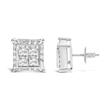 14K White Gold 1 1/2 Cttw Invisible Set Princess-Cut Diamond Contemporary Wavy Quad Stud Earrings (I-J Color, I1-I2 Clarity)-3 thumbnail 4