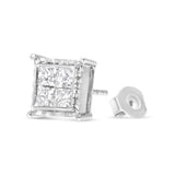 14K White Gold 1 1/2 Cttw Invisible Set Princess-Cut Diamond Contemporary Wavy Quad Stud Earrings (I-J Color, I1-I2 Clarity)-4 thumbnail 5