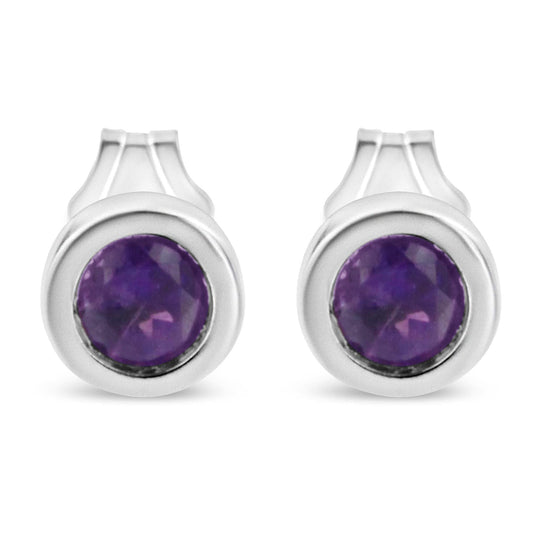.925 Sterling Silver Bezel Set 3.5mm Created Gemstone Solitaire Stud Earrings-0