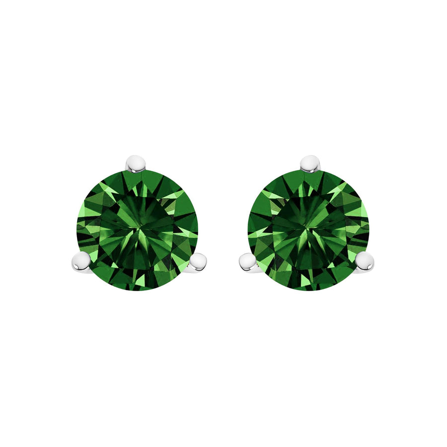14K Gold 3-Prong Martini Set Lab Grown Green Diamond Solitaire Stud Earrings