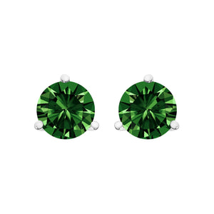 14K Gold 3-Prong Martini Set Lab Grown Green Diamond Solitaire Stud Earrings-1