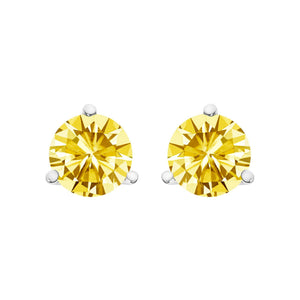 14K Gold 3-Prong Martini Set Yellow Lab Grown Diamond Solitaire Stud Earrings-1