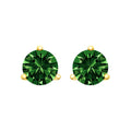 14K gold stud earrings with green diamond stones in 3-prong martini settings
